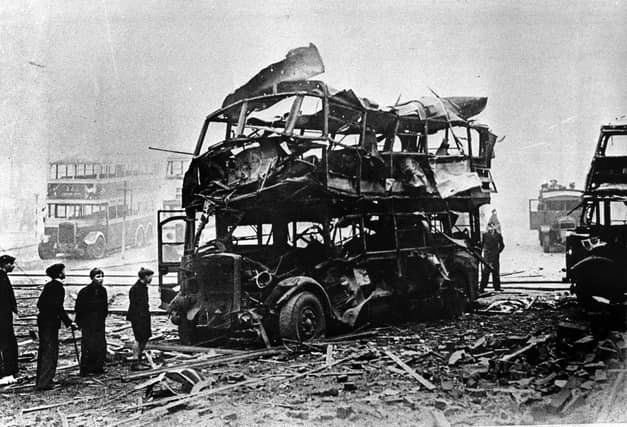 A bus damaged in the Sheffield blitz in December 1940