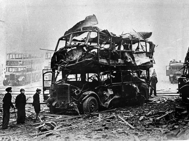 A bus damaged in the Sheffield blitz in December 1940