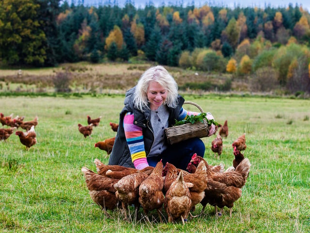 Charlotte Blackler's with some of her herb fed hens.