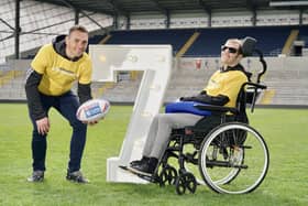 Leeds Rhinos legends Kevin Sinfield and Rob Burrow at the kick off of the Leeds 2023 Marathon