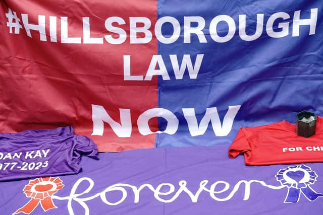 A Hillsborough Law banner on show