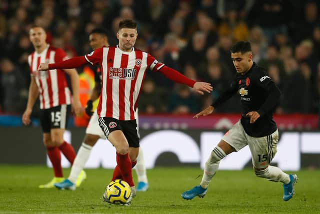 Oliver Norwood of Sheffield Utd and Andreas Pereira of Manchester United: Simon Bellis/Sportimage