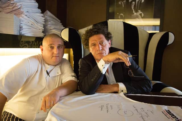 John Cluckie, chef at Marco's New York Italian, at the Hampton by Hilton Hotel, with "the boss", Marco Pierre White. It closed in 2019.