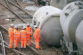 Freight train derailment at Sheffield train station. Picture: Chris Etchells