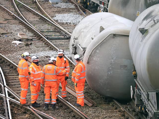 Freight train derailment at Sheffield train station. Picture: Chris Etchells