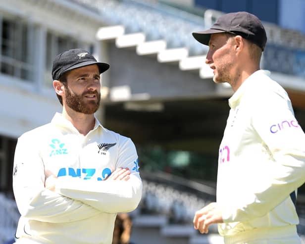 England captain Joe Root speaks to New Zealand captain Kane Williamson - a former teammate at Yorkshire - at Lord's. (Photo by Gareth Copley/Getty Images)