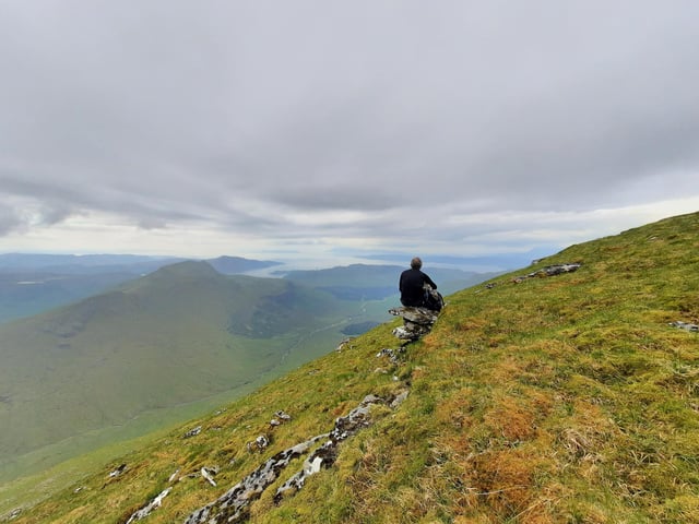 Lovely spot for a bit of contemplating..."penny for them " as my grandmother would have asked. Picture taken on top of Ladhar Bheinn ,looking out to the Sleat of Skye.
From Allan Scott.