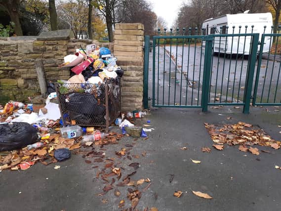 The bins were overflowing with rubbish at Darnall Cemetery