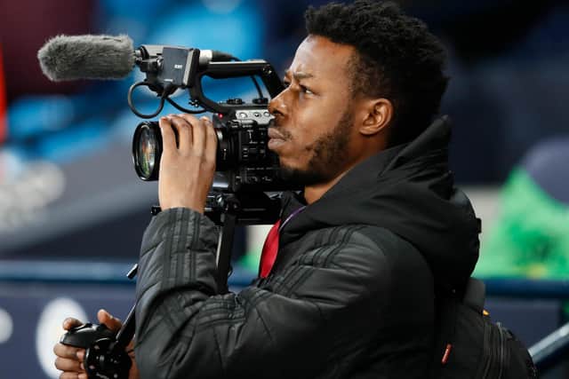 Sheffield United's videographer Terence Campbell with his trusty video camera: Simon Bellis/Sportimage