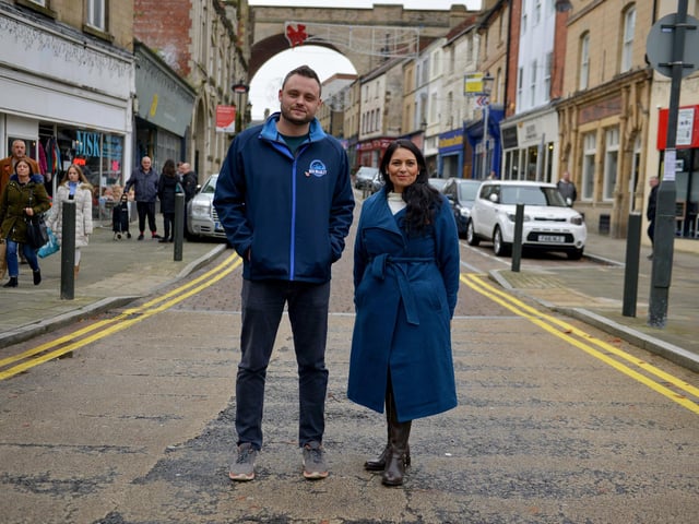Home Secretary Priti Patel visits Mansfield, Mrs Patel is pictured with Ben Bradley 