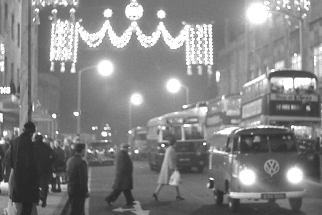 The Christmas illuminations in Fawcett Street in 1967.