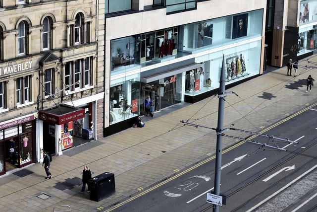 The usual shoppers are missing from one of the premier retail spots in Edinburgh, Princes Street. Picture: Lisa Ferguson