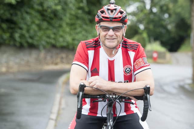 James Kemp from Apperknowle who is cycling to every Blades away game to raise money for Sheffield Children's Hospital.