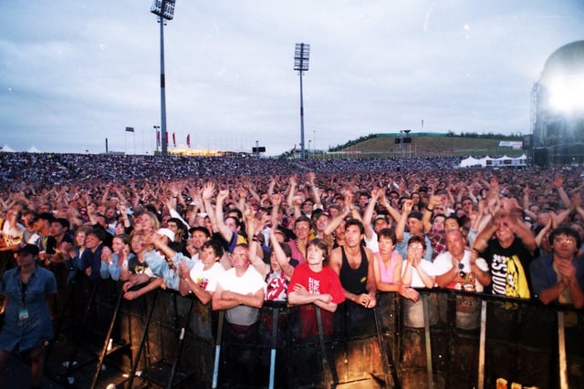 The crowd enjoying the Rolling Stones concert at Don Valley Stadium, Sheffield, July 9, 1995