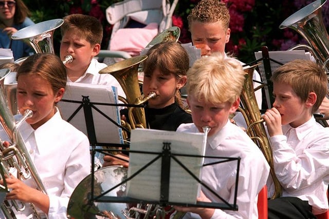 Ecclesall Churches held a garden party at Banner Cross Hall, Ecclesall Road, Sheffield - seen is the Sheffield Springs Band playing at the party in June 1996