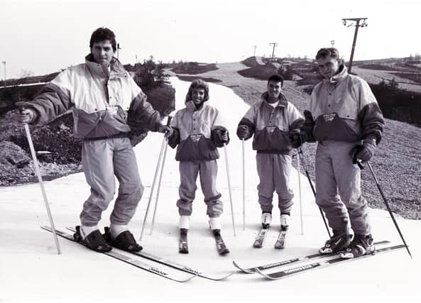 Pictured on one of the new ski runs at Sheffield Ski Village, Parkwood Springs in October 1988 are, left to right: John Fleetham, managing director, Giovanna Foletti, receptionist, Andrew Lockerbie and Scott Robinson, instructors