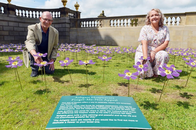 Steve Griffiths and Ann Taylor are both supporting Ashgate's forget-me-not flower display. Ann planted a flower in tribute of her brother Paul, who was looked after by the charity  after he was diagnosed with Motor Neurone Disease.