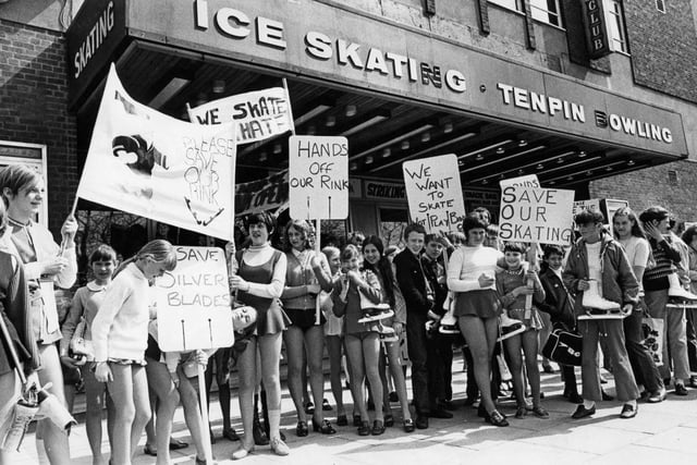 Young people protesting over plans to close Sheffield’s Silver Blades Ice Rink in 1970.