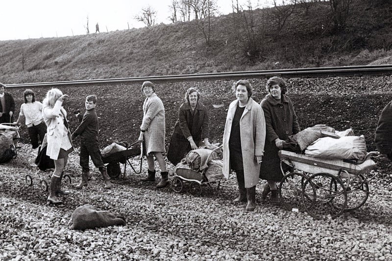 Miners' wives picking coal at Clay Cross in 1972 during the miners' strike