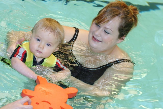 Joanna Clayton, and nine-month-old son Reuben, of Arksey, enjoy Swim Tots at Doncaster Deaf College in 2008