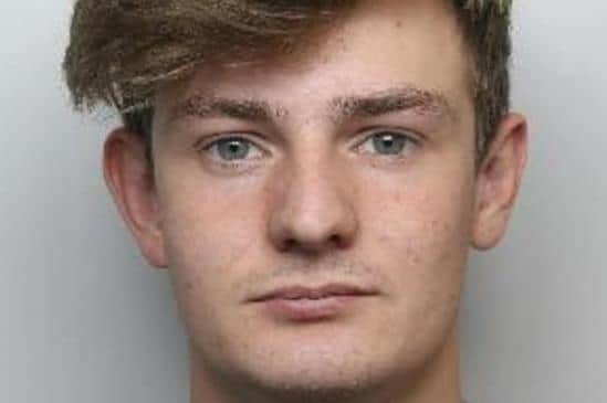 Pictured is Jake Robinson, aged 25, of Halton Street, in Featherstone, Pontefract, who was sentenced at Sheffield Crown Court to 26 months of custody and was made subject to a ten-year restraining order after he pleaded guilty to assault occasioning actual bodily harm and to making threats to kill against his former partner at her home in Sheffield.