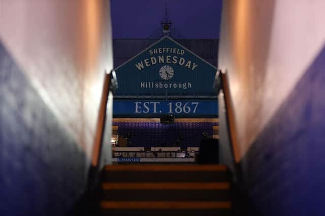 SHEFFIELD, ENGLAND - JANUARY 01: General view inside the stadium prior to the Sky Bet Championship match between Sheffield Wednesday and Derby County at Hillsborough Stadium on January 01, 2021 in Sheffield, England. The match will be played without fans, behind closed doors as a Covid-19 precaution. (Photo by George Wood/Getty Images)