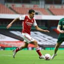 Arsenal's Dani Ceballos tussles with Sheffield United's John Lundstram: David Klein/Sportimage