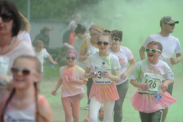 Fundraisers taking part in St Clare's Hospice Rainbow Dash at Monkton Stadium four years ago. Did you take part?