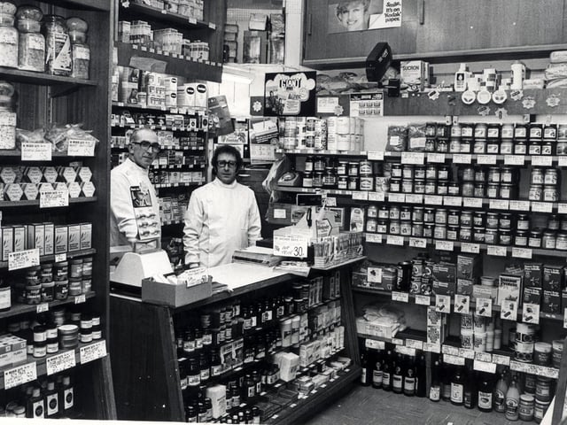 Cyril Wall left, Manager and John Knight at the Wicker Herbal Stores, Sheffield Feb 10th 1982