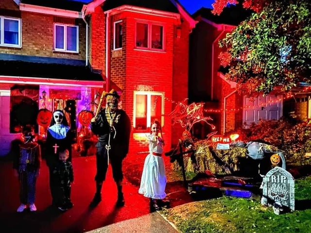 Houses in the Berry Hill quarry go to town each year, and 2021 sees a scarecrow festival and other activities.
Pictured are Katy Cree-Tomlin's family, who will be posing for pictures again this Halloween.