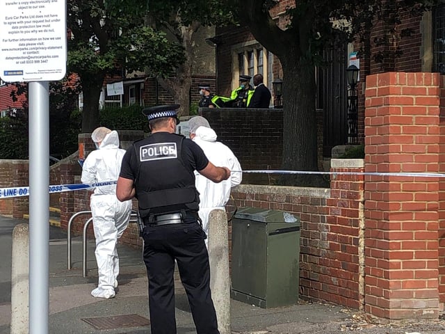 Police in Cosham after an area by the library was cordoned off this morning.