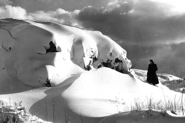 Now that's a wall of snow! Here's a retro scene of the Cleadon Hills after a heavy snowfall.