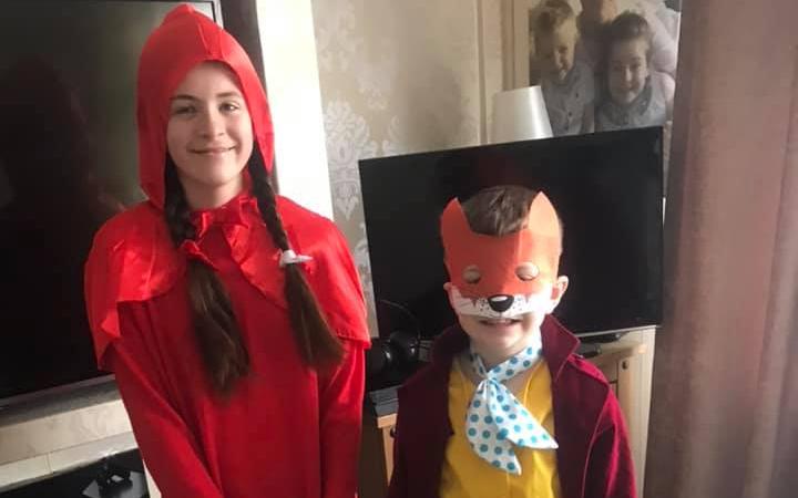 Ellie Ferguson 11, as Little Red Riding Hood and little brother Kealan Ferguson, 7, as Fantastic Mr Fox.