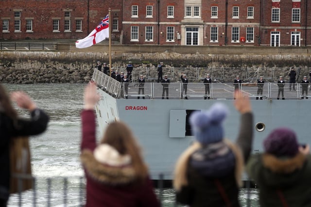 Friends and family watch HMS Dragon