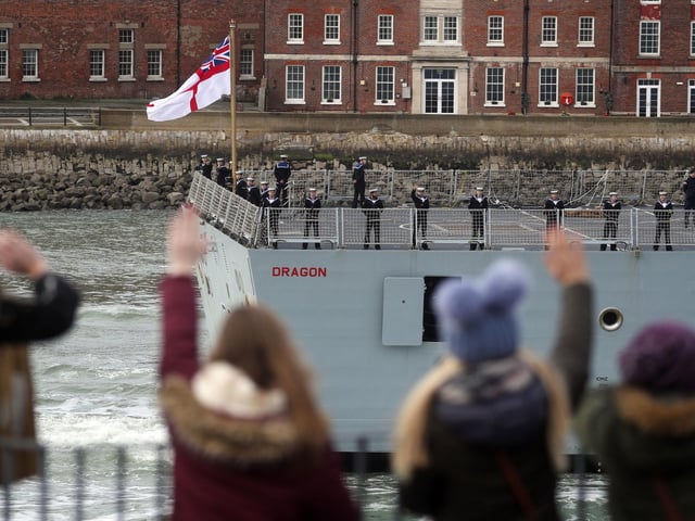 Friends and family watch HMS Dragon