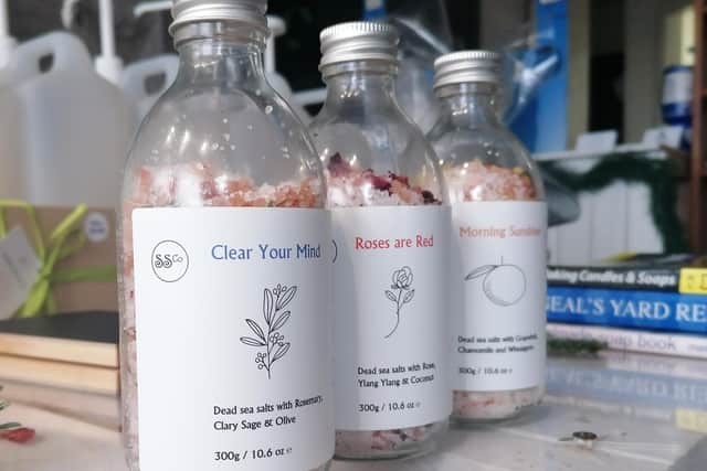 The shop sells a range of natural bath products including these mineral rich sea salts.