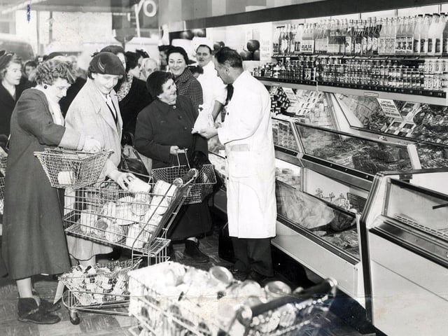 The new self-service Liptons store opening in Haymarket, Sheffield, on November 8, 1957