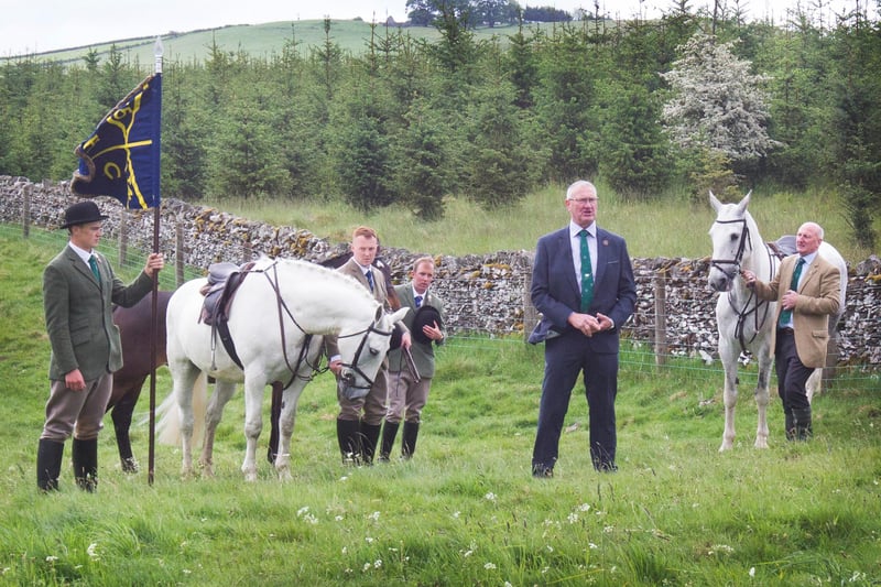 Official singer Michael Aitken with the principles after cutting the sod, Ex Cornet and Chairman John Hogg held the Cornet's horse for the ceremony. (Photo: BILL McBURNIE)