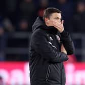 BURNLEY, ENGLAND - DECEMBER 02: Paul Heckingbottom, Manager of Sheffield United, reacts during the Premier League match between Burnley FC and Sheffield United at Turf Moor on December 02, 2023 in Burnley, England. (Photo by Nathan Stirk/Getty Images)