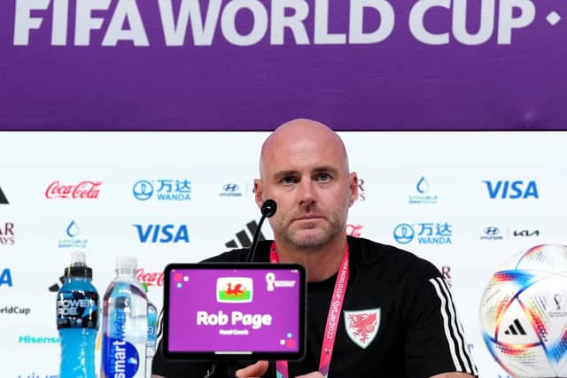 Wales manager Rob Page during a press conference in Doha, Qatar.