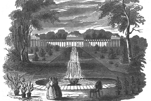 Sheffield Botanical Gardens. Marnock, Robert. Floricultural Magazine plate II, June 1836 (R.A. Hunter Collection)