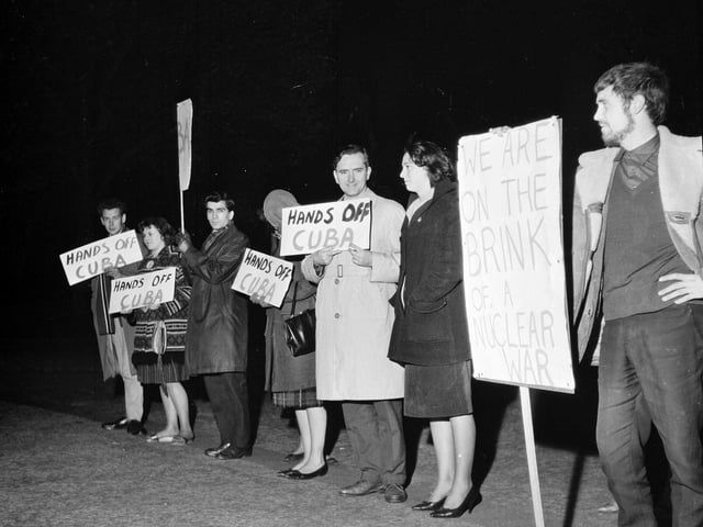 A Cuba demonstration meeting at the Mound by Edinburgh University students in October 1962.