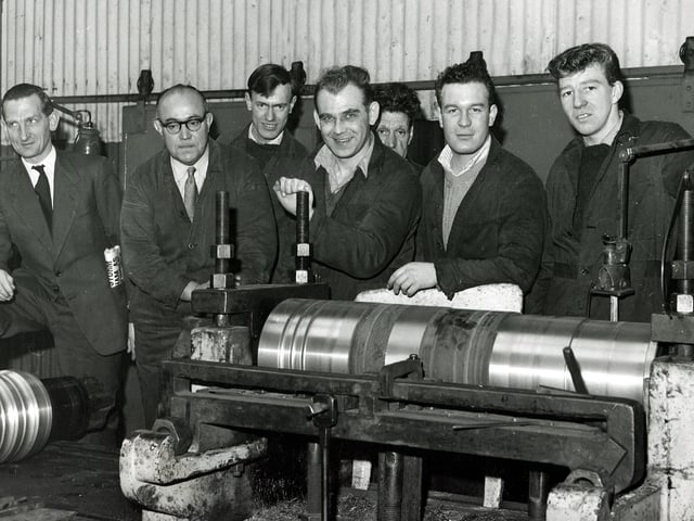 Workers in the roll turning department at Tinsley Rolling Mills in 1963