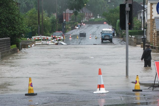 Flooding at the junction of The Common and Mill Road, Ecclesfield, in July 2007.