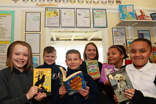 Book Reviewers l-r Maeve O'Connell, nine, Isaac Gray, ten, Kaiden Williams, nine, Darcy Sweet, ten, Annalise Haddington, nine and Cherish Wiggan, ten, pictured. Picture: NSST-25-02-20 Wisewood 4-NMSY