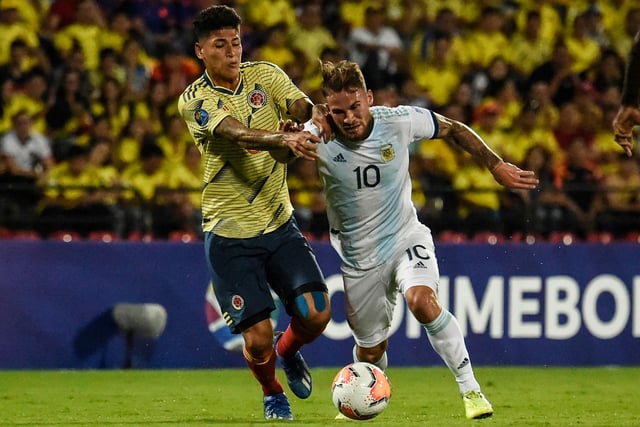 The mysterious Argentinian breaks into the starting XI. His stats are terrific, and include 16/20 ratings for long shots, technique, and agility. (Photo by JUAN BARRETO/AFP via Getty Images)