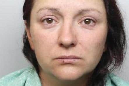 Pictured is Indre Barysaite, aged 30, of of Denman Street, Eastwood, Rotherham, who has been sentenced to life imprisonment after she was found guilty of murdering her parther Zygimantas Kromelys.
