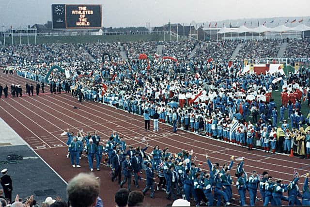 The opening ceremony of the World Student Games at the Don Valley Stadium. 