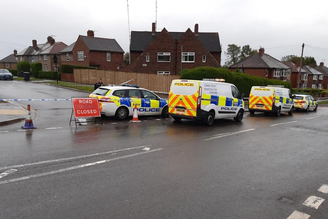 Police incident at the junction of Wilcox Road and Fox Hill Road in Sheffield. Officers are investigating a stabbing.  Picture David Kessen