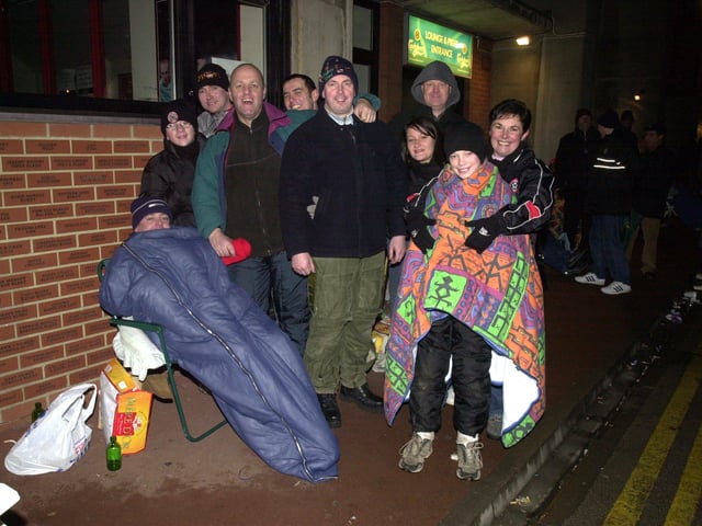 Sheffield United fans queue for tickets for the return Liverpool game.